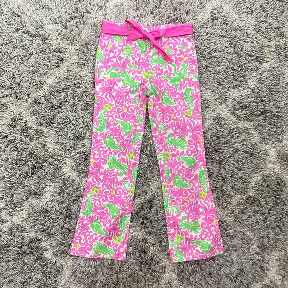 Lilly Pulitzer Girls Tie Waist Pants 10 Heading South Pink Green Crab Octopus - Picture 11 of 11